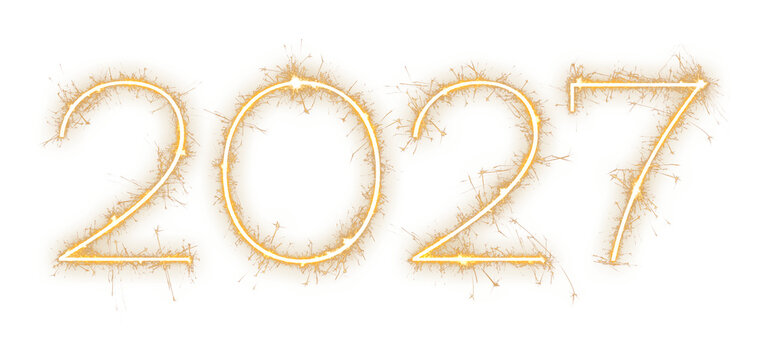  2027 glowing sparkler numbers ushering in a hopeful start, isolated design element for holiday invitations, school announcements and digital marketing