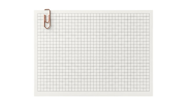 Blank grid paper sheet with a metal paperclip attached graph paper office supplies note sheet white paper squared paper planning tool paperclip document