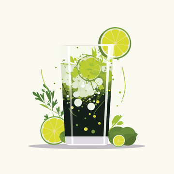 Cold drink basil cucumber lime isolated