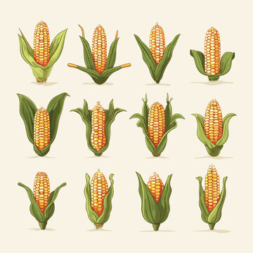 Corn vector illustration set isolated