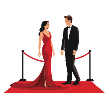 Couple on red carpet isolated