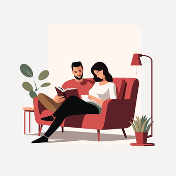 Couple reading book isolated