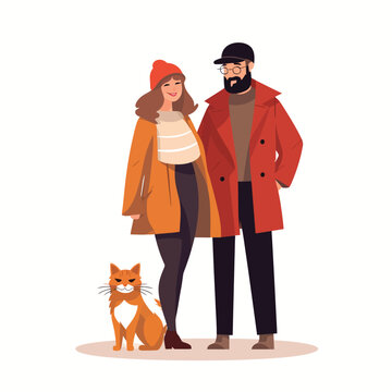 Couple with cat isolated