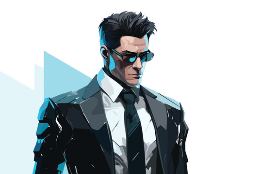 Cyberpunk man in business suit isolated