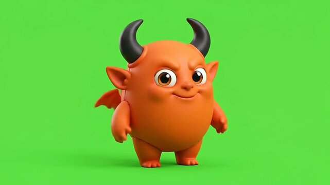 Cute orange 3d devil characters for halloween on green screen background