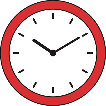 Red Wall Clock Analog Time and Schedule Icon Flat Vector Illustration