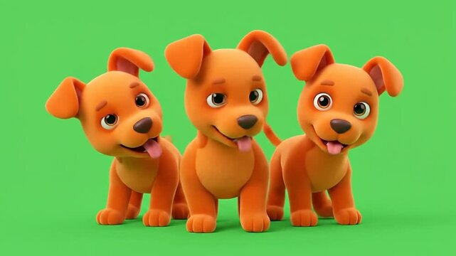 Three headed orange cartoon dog posing on green background