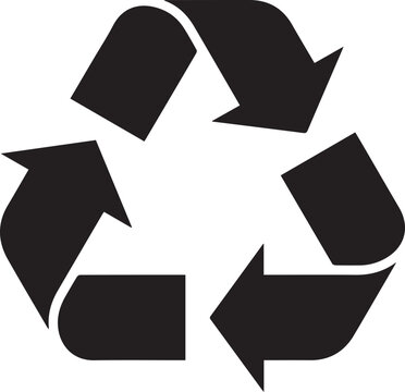 Recycle symbol illustration with three green arrows black flat design for environment sustainability projects.