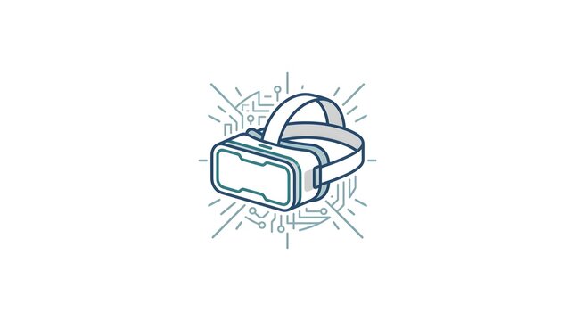Isometric virtual reality headset illustration with digital circuit background. 3D VR goggles icon representing metaverse, gaming, and futuristic technology themes on white background.