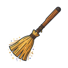 Obraz premium Magical Witch's Broomstick with Sparkling Stars Illustration for Halloween