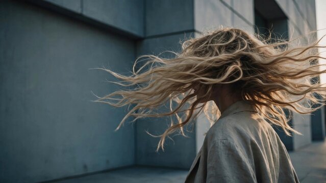 Dynamic Shot of Woman Running Through City Wind