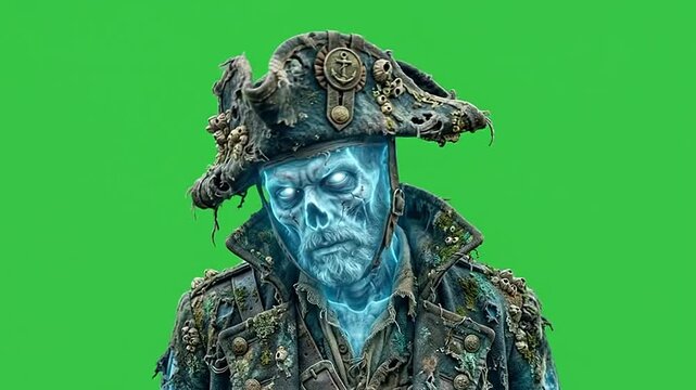 Ghost pirate captain animation frames on green screen