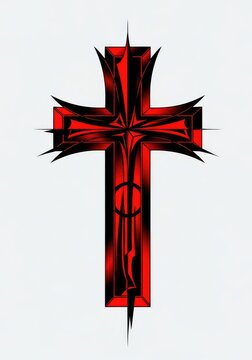 Artistische Tattoo Vorlage eines Kreuzes in Schwarz und Rot. Das Design zeigt markante Linien, Schatteneffekte und kontrastreiche Farben, template, cross, faith