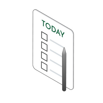 Isometric today task list illustration with empty checkboxes and pencil