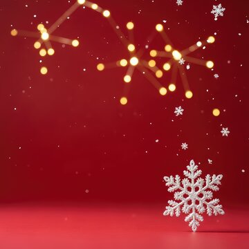 Elegant festive background featuring intricate white snowflakes falling against a soft red backdrop with glowing golden bokeh lights, snow, bright, wallpaper