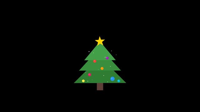 Animated Christmas Tree with Flashing Lights and Star on Black Background.