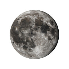 Obraz premium Detailed full moon sphere showing craters, maria, and lunar surface textures in contrast grayscale isolated on a transparent background