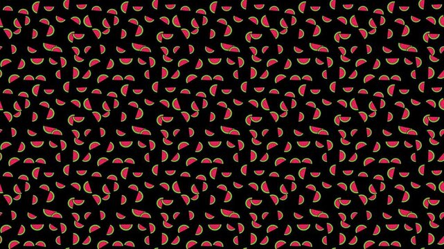 Seamless Pattern Design Featuring Juicy Refreshing Watermelon Fruit Slices on Transparent Background, 4k Motion Loop