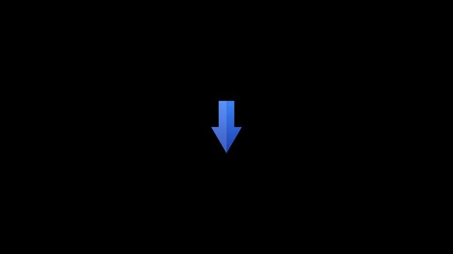Blue arrow pointing down on black background.