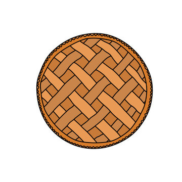 Freshly baked pie with lattice crust top view hand drawn doodle