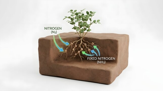 Soil with Plant Roots Showing Nitrogen Fixation and Nutrient Absorption