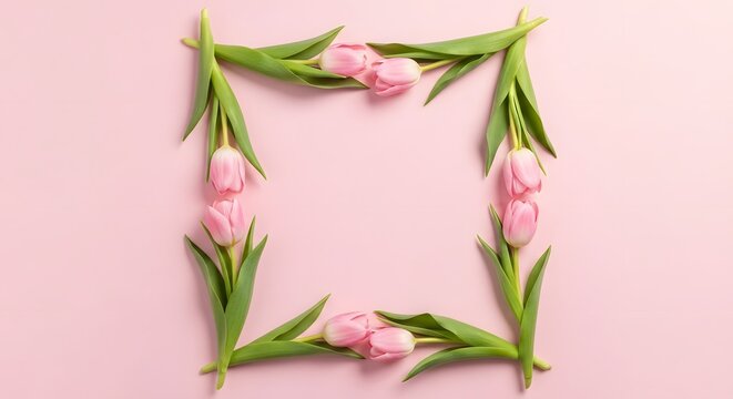 Happy mothers day frame with beautiful pink tulips for mom