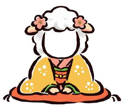 顔はめ年賀状素材　未年　羊　1人用 　着物
