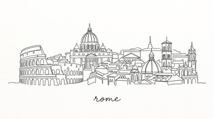Obraz premium Rome Italy Skyline Minimalist Continuous One Line Drawing