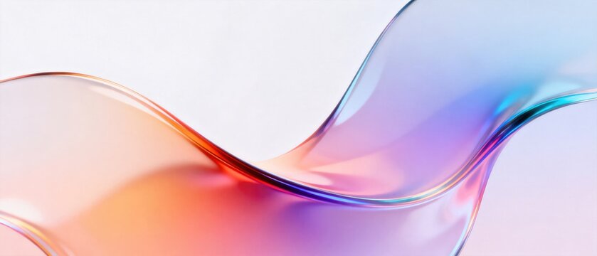 Abstract transparent glass waves with colorful orange blue and purple gradients on white background, idea for creative design, modern art and elegant visual banner