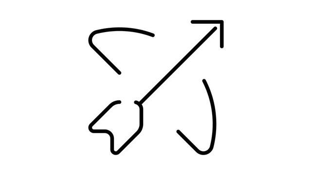 A simple line art illustration of an arrow pointing diagonally upwards and right, encircled by a dynamic, abstract curved line.