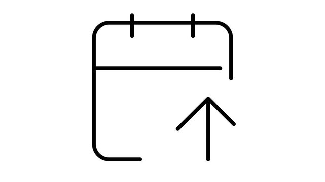 Simple line icon depicting a calendar with an upward arrow, symbolizing an upload or update action for dates and events.