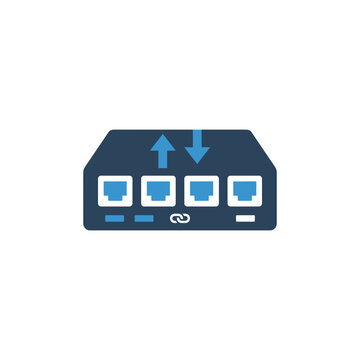 Modern flat vector icon of a network switch router for broadband internet connection