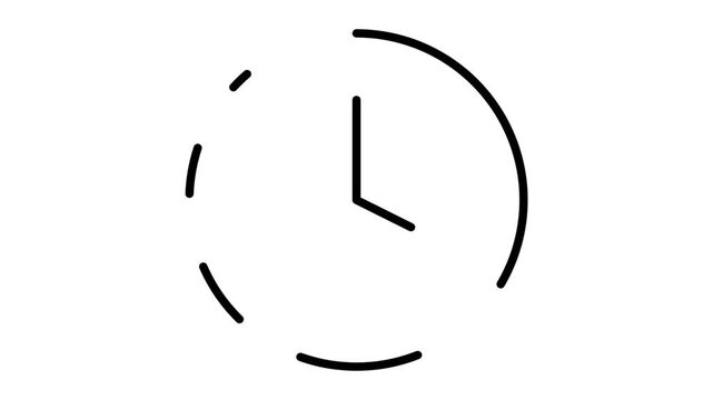 Minimalist line art icon of a clock with an incomplete, dashed circular outline, representing time, progress, or a deadline.