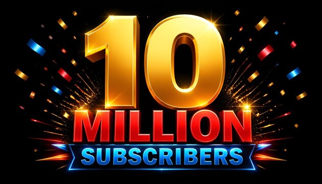10 Million Subscribers Celebration Banner with Golden Text and Confetti