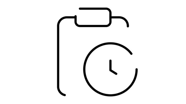 Line art icon depicting a clipboard or document with a clock, symbolizing time management and scheduling.