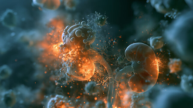 Renal Inflammation Microscopic Visualization - Damaged Kidney Tissue Medical Research