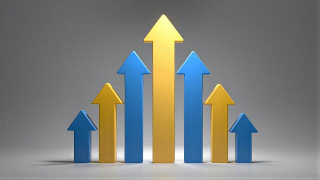 Colorful arrows point upward, symbolizing growth and progress in a minimalist setting.