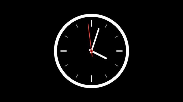 Minimalist Analog Clock Ticking on Black Background.