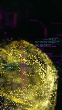 Animation of yellow digital wave against binary coding over security chain icon on black background