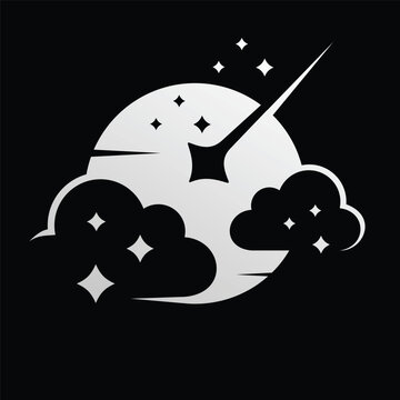 Moon Star and cloud logo design on black background.