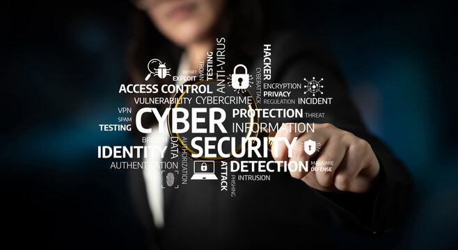 Abstract depiction highlighting the concept of cyber security with interrelated terms and keywords that emphasize the importance of digital protection and safety measures. Tessel