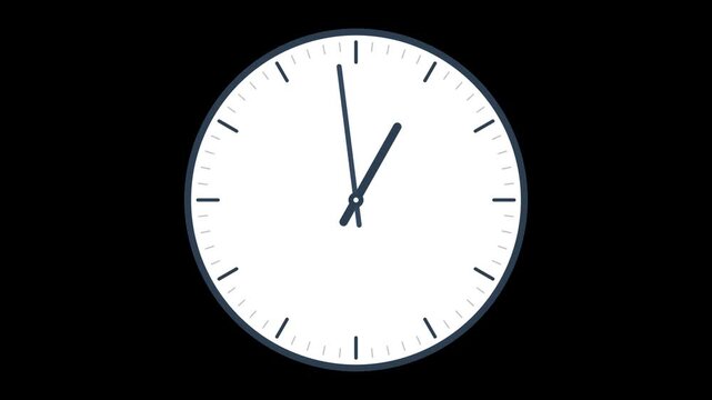 Minimalist white clock ticking time lapse on black background.