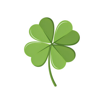 Green four leaf clover with a white border outline isolated on a transparent background, shamrock nature