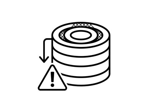 Warning sign pointing to database storage icon