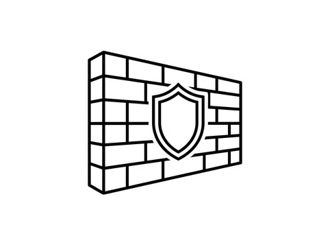 Shield icon inside a brick wall illustration
