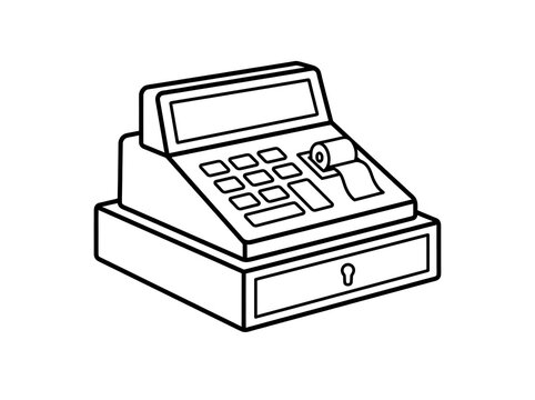 Simple cash register machine with paper roll