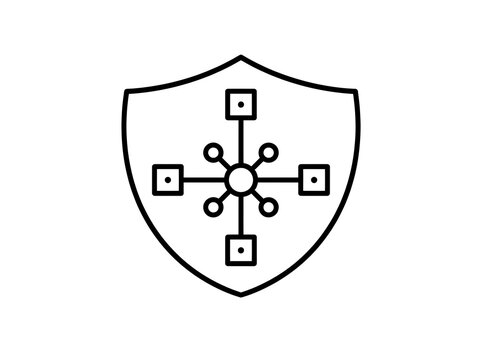 Minimalist network connection icon in a shield shape