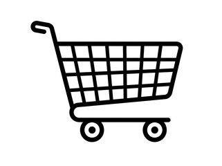 Simple shopping cart icon with handle and wheels © Amina