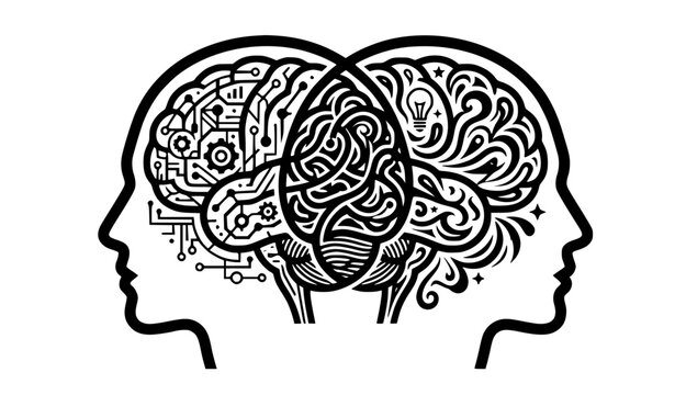 Conceptual illustration showing the balance between logical analytical thinking and creative artistic imagination within the human brain
