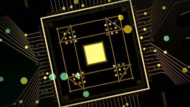 Abstract digital microchip processor with glowing circuit board lines